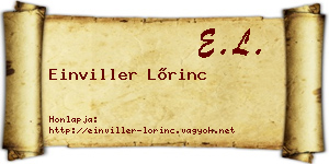 Einviller Lőrinc névjegykártya
